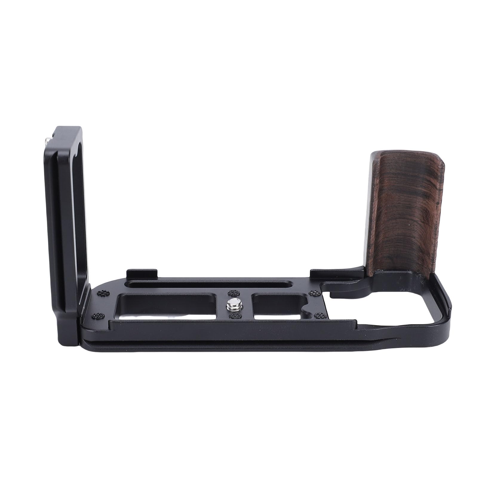 Piastra a L per Impugnatura della Fotocamera, Staffa a L per Impugnatura in Legno a Sgancio Rapido, Piastra di Montaggio per Treppiede con Cuscinetto Antiscivolo, Foro per Vite da 1/4 (BLACK)