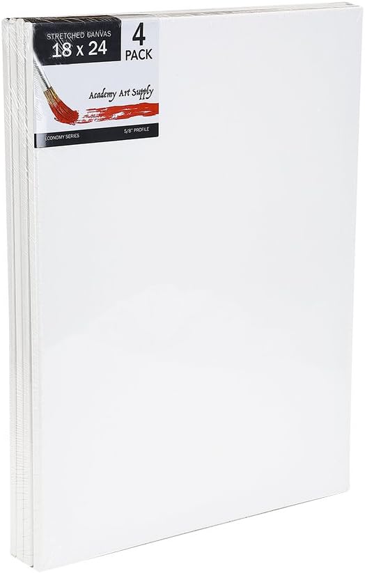 Academy Art Supply 18 X 24 Inch Stretched Canvas Value Pack of 4