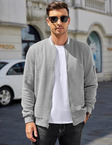 Coofandy Baseball Coat Men Stylish Bomber Jacket Waffle Zip Up Jacket For Men thumb #3