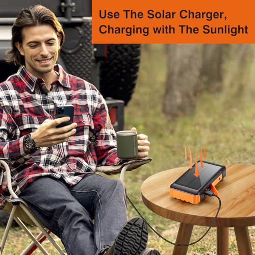 Image of Solar Power Bank 20000mAh Built in Hand Crank and 4 Cables,22.5W Fast Charge Power Bank Solar Portable Charger LEDs Flashlight,Fast Charging Battery Pack for Outdoor Camping Survival Gear
