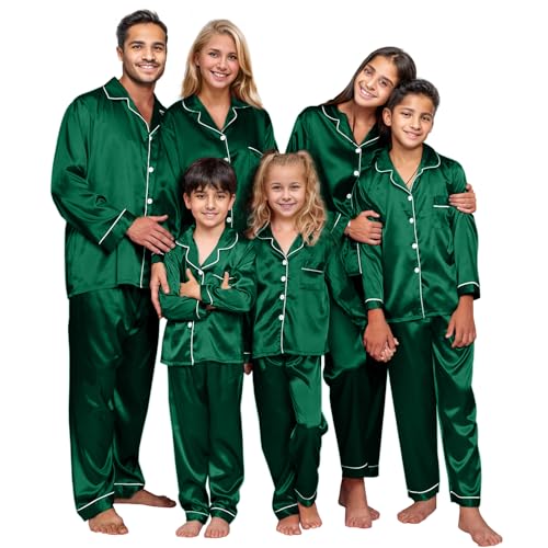 IFFEI Family Silk Satin Pajamas Matching Sets Long Sleeve Pjs for Couples 2 Piece Buttons Kids...
