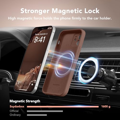 Image of Magnetic for iPhone 12 Case, Compatible with MagSafe, [Full Camera Protection][Screen Protector] Silicone Shockproof Protective Phone Case for iPhone 12 6.1 inch, Brown