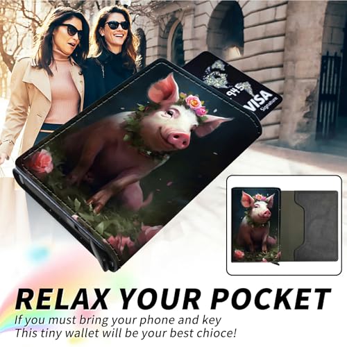 Floral Pig Minimalist Wallet for Men, Womens Pop Up Automatic Wallet Slim Leather Wallet with Money Clip RFID Blocking Credit Card holder Business Gift Money Wallet2