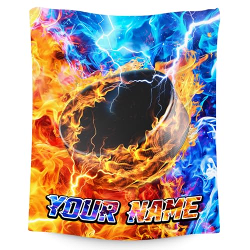 Personalized Hockey Blanket - Sports Gifts for Boys Adults - Soft Lightweight Flannel Throws for Hockey Lovers 4 Sizes