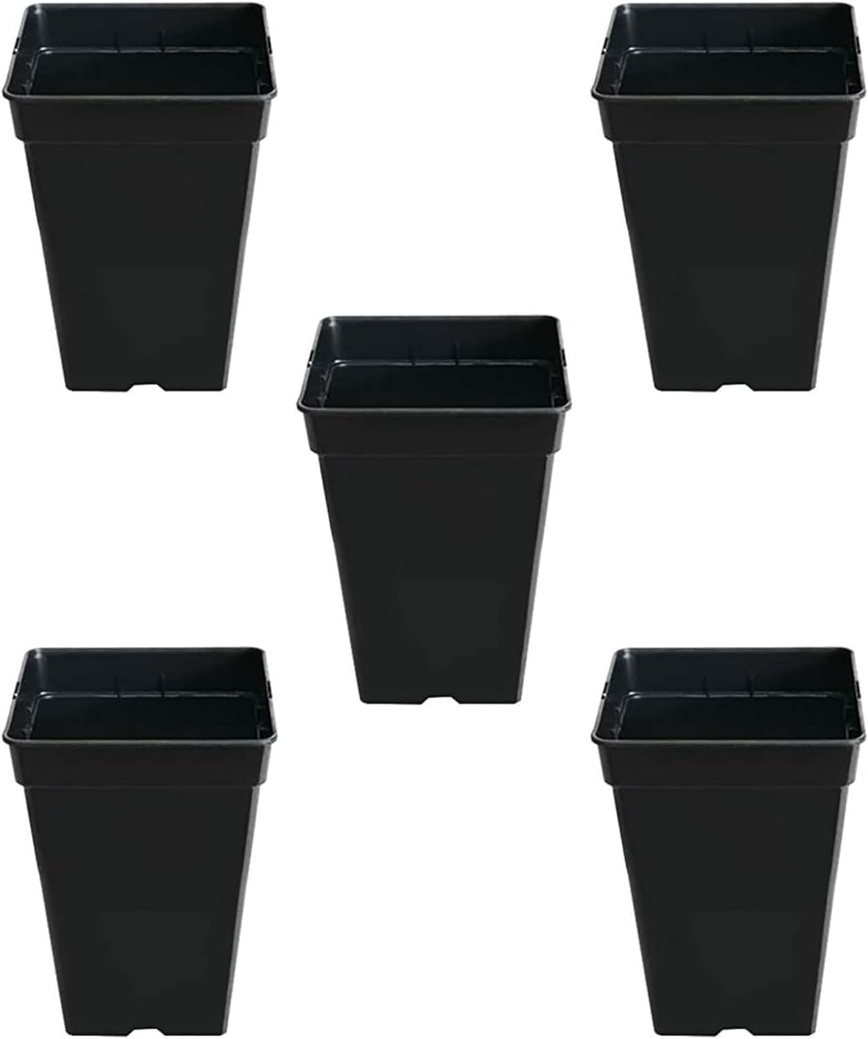 GROWMANIA Pack 5 Macetas Cuadradas para Plantas Negra 3L - Cinco Maceteros de Plástico para Flores 15x15x20 cm