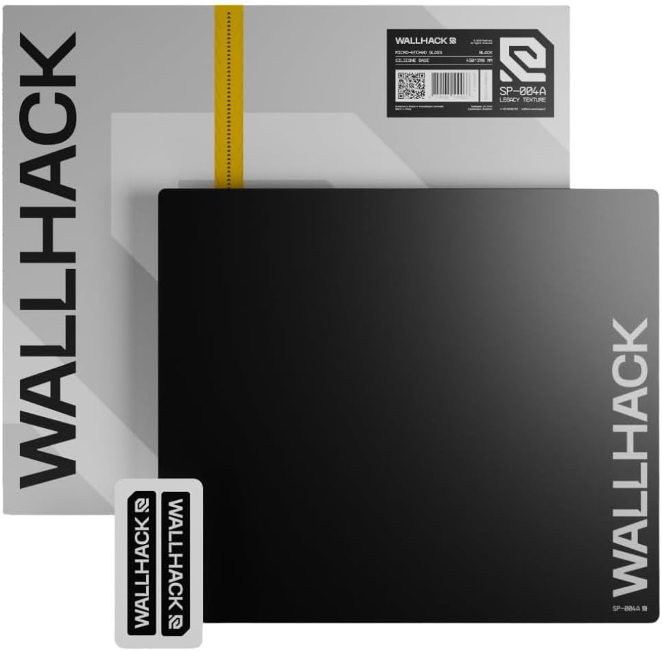 Wallhack SP-004A Black Glass Gaming Mouse Pad – 4th Gen Micro-Etched Surface, Medium Mousepad for Esports, Ultra-Fast Glide with Stopping Power, Tempered Glass, Durable & Portable, 15.4"x17.7" | Black