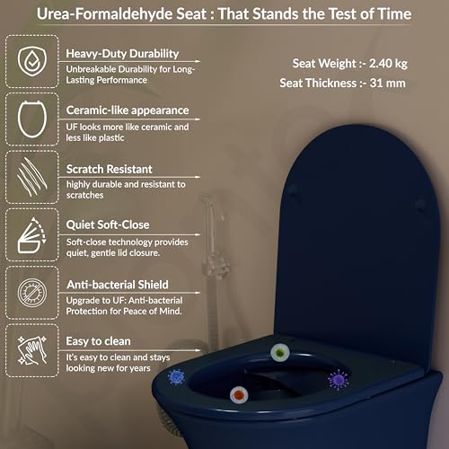 Image of Plantex Imported Ceramic Western Commode /P Trap Wall Hang Commode for Toilet /Rimless Washdown Western Toilet with Soft Close Toilet Seat (1166 - Porshe Blue)