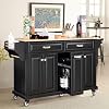 Mobile Kitchen Island with Storage Cabinet and Drawers Rolling Kitchen Island Cart on Wheels with Rubberwood Countertop for Kitchen L605 x W1813 x H3675IN Black