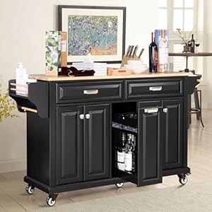 Mobile Kitchen Island with Storage Cabinet and Drawers, Rolling Kitchen Island Cart on Wheels with Rubberwood Countertop for Kitchen, L60.5 x W18.13 x H36.75IN, Black Mobile Kitchen Island with Storage Cabinet and Drawers Rolling Kitchen Island Cart on Wheels with Rubberwood Countertop for Kitchen L605 x W1813 x H3675IN Black