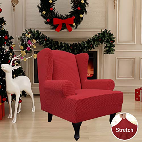 Image of Easy-Going Stretch Large Wingback Chair Sofa Slipcover Christmas Red