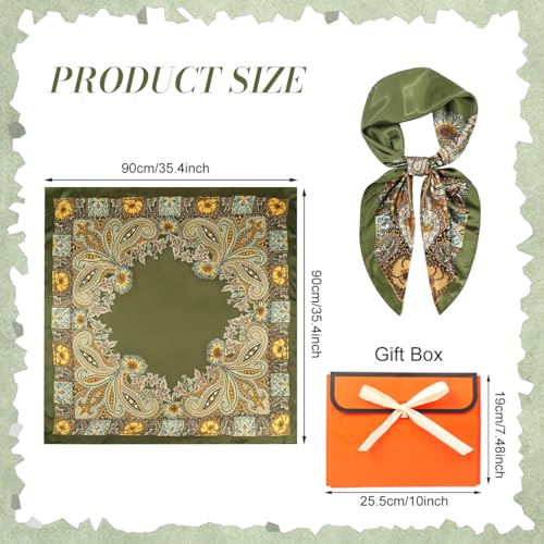 Image of SANNIDHI Hair Head Scarf for Women Satin Silk Like Neckerchief Fashion Print Square 35in Bandana Handbag Decor
