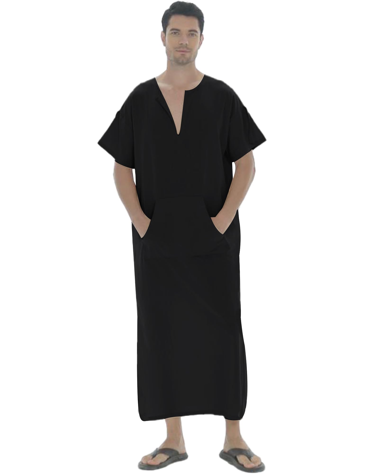 YAOHUOLE Djellaba Homme Caftan Homme Coton Grande Taille Manches Courtes Islamique Jalabiya