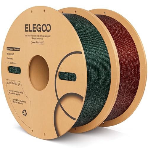 Image of ELEGOO PLA Filament 1.75mm 2KG Sparkle Red & Green, Glitter Twinkling 3D Printer Filament Dimensional Accuracy + /- 0.02mm, 2pcs 1kg Spool(2.2lbs) Fits for Most FDM 3D Printers