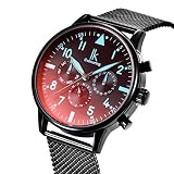 Alienwork IK Chronograf męski damski automatyczny zegarek z paskiem z siatki, Czarny/Iris Glass, bransoletka