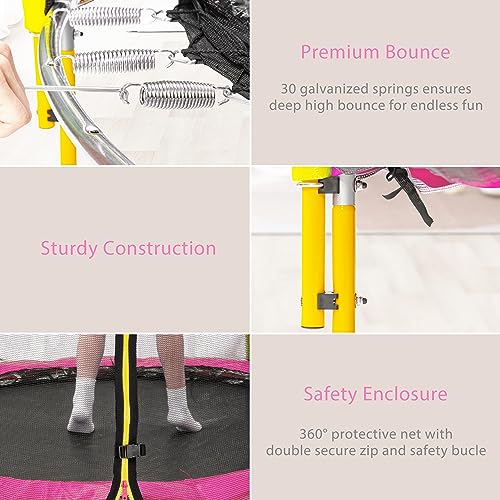 HAUSHECK 5.5FT Trampoline for Kids, 65\" Small Trampoline with Basketball Hoop, Safety Enclosure Net, Toddler Trampoline Indoor & Outdoor, Birthday Gifts for Boys & Girls, Easy Assemblely