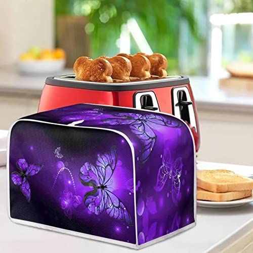 Image of Talayituse Purple Butterfly Print Toaster Cover - 2 Slice Wide Slot, Lightweight Dust Protection, Washable Appliance Bag