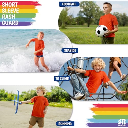 Image of Boy's UPF 50 Rash Guard Swim Shirts Short Sleeve Sun Protection SPF Fishing Surfing Water Beach Shirts Quick Dry