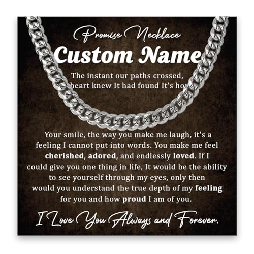 Custom Name Promise Necklace For Him, Personalized Men Promises Necklaces With Message Card, Promise Necklace Gift For Boyfriend Husband Fiance On Birthday Christmas Anniversary Graduation Day