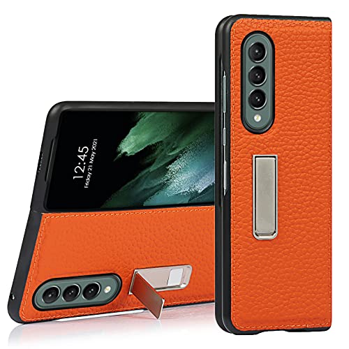 Zouzt for Galaxy Z fold 3 5G Premium Leather Case | Ultra Slim | Lightweight | Scratch Resistant | Kickstand Cover Case Compatible with Samsung Galaxy Z fold3 5G Case (2021) -Orange