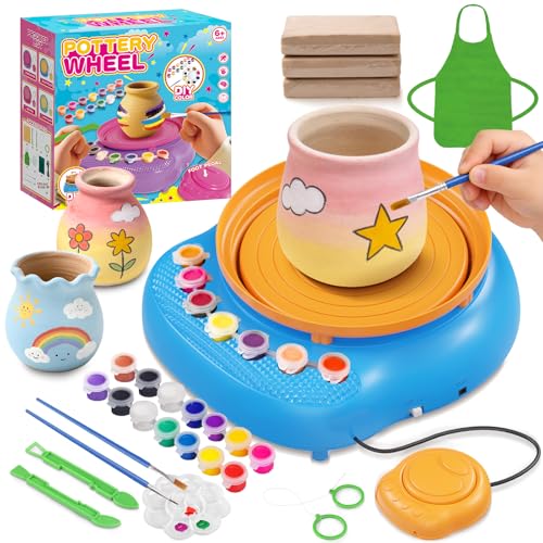 Loisirs Créatifs Enfants 6 7 8 9 10 11 12 Ans - Tour de Potier Enfant avec Argile et Peinture, Kit Créatif Cadeau, Kit Poterie Argile Auto-Durcissante Cadeau...
