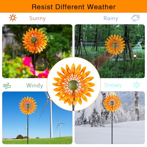 Image of VEWOGARDEN Sunflower Wind Spinner with 4 Blades, Metal Kinetic Wind Spinners Outdoor for Yard, Garden, Lawn Decorations