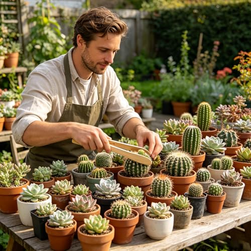 Pinza para trasplante de cactus con mango largo de bambú miniatura 6