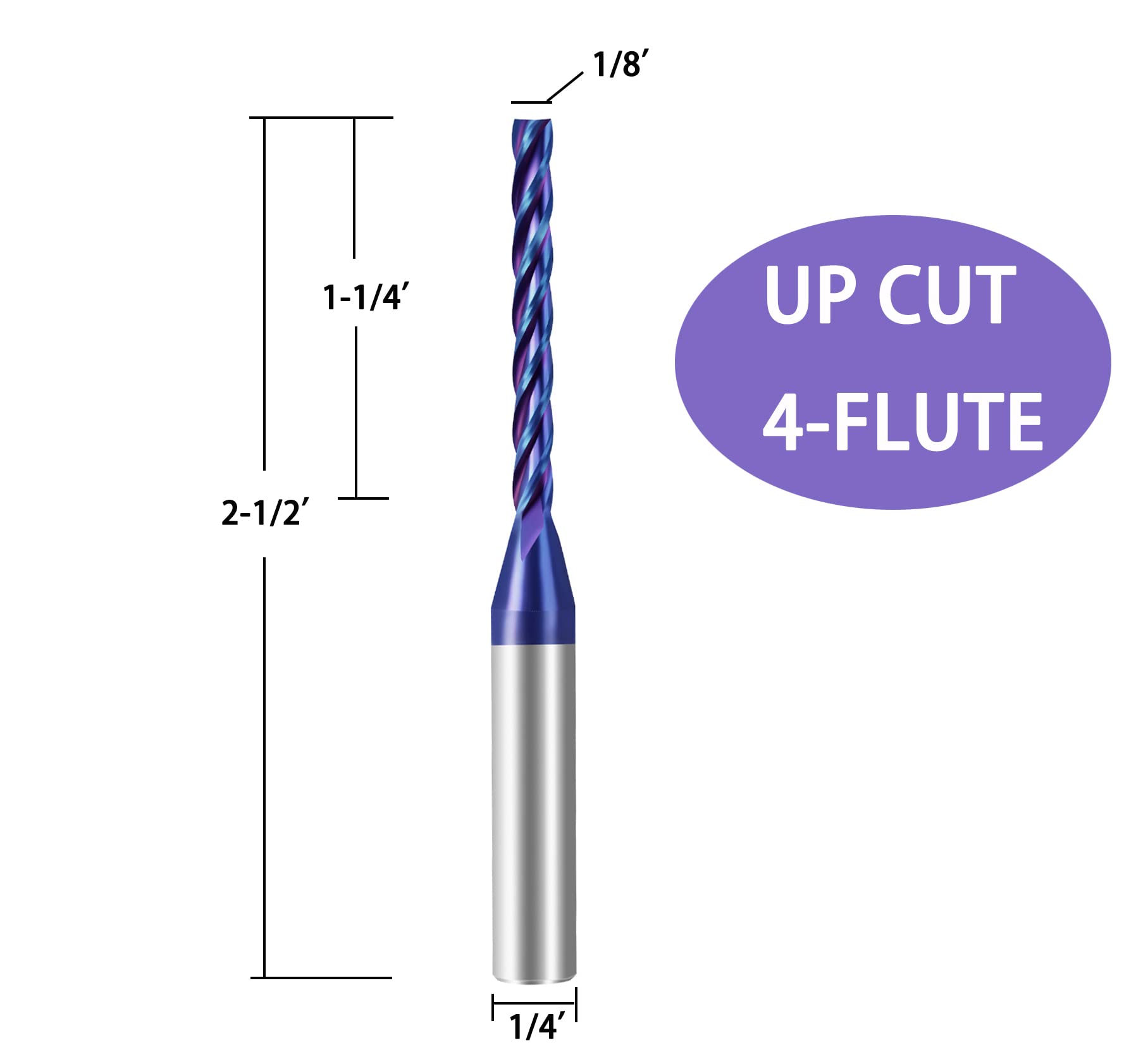2PCS T4110BC CNC Router Bits Spiral Solid Carbide up Cut 1/8 inch Cutting Diameter 1/4 inch Shank