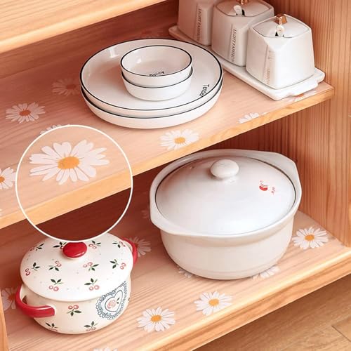 Image of Anti-Slip Kitchen Cabinet Drawer Shelf Mat Liner Sheets for Waterproof Shelf Paper with Modern Pattern EVA Cabinet Mat Easy to Cut- Sheet for Fridge (White and Green Floral, 45x500 CM)