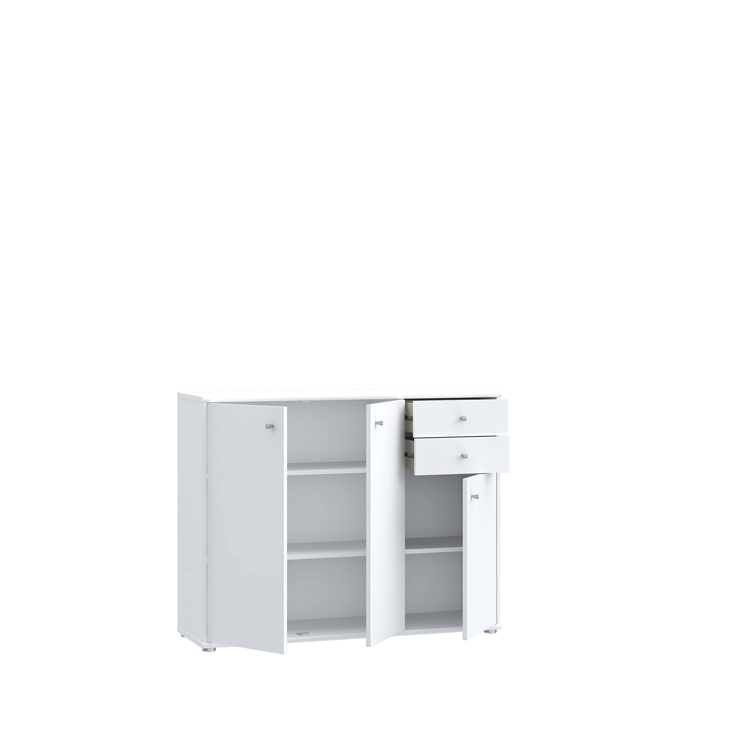Forte Tempra 2 Kommode mit 3 Türen und 2 Schubladen, Holzwerkstoff, weiß, Bx H xT: 108,8 x 85,5 x 34,8 cm