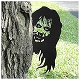 HiloraLucere Halloween Fence Yard Statues Garden Stake, Horror Funny Metal Wall Art Statues Outdoor Rust-Proof Decor, Laser Cut Silhouette Art Double Sided Metal Sculpture for Outdoor Garden (Witch)