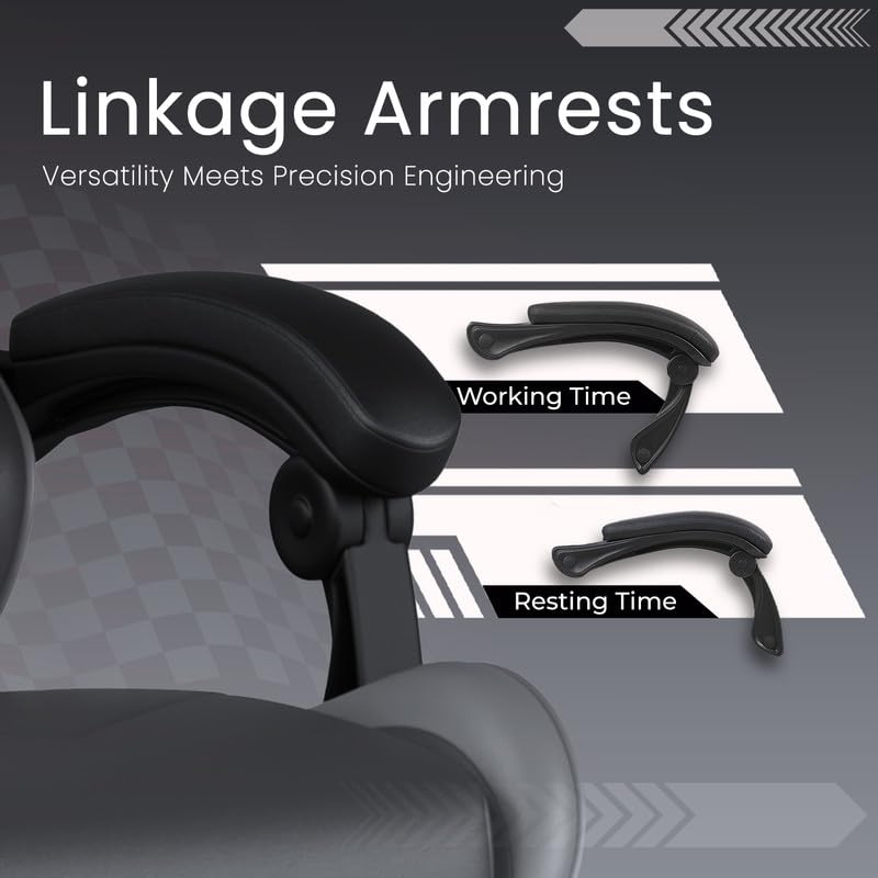 Image of ValorX USA Vector 2026 Edition I Ergonomic Gaming & Computer Chair in PU Leather | Dual Massager Back Cushion | Adjustable Neck & Lumbar Support | Ergo-Sync Armrests | Retractable Footrest (Grey)