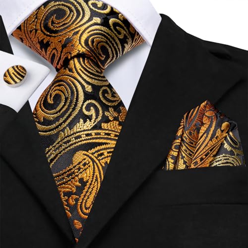 Image of Dubulle Mens Paisley Floral Silk Tie for Men Striped Necktie and Pocket Square Cufflinks Set Wedding Business