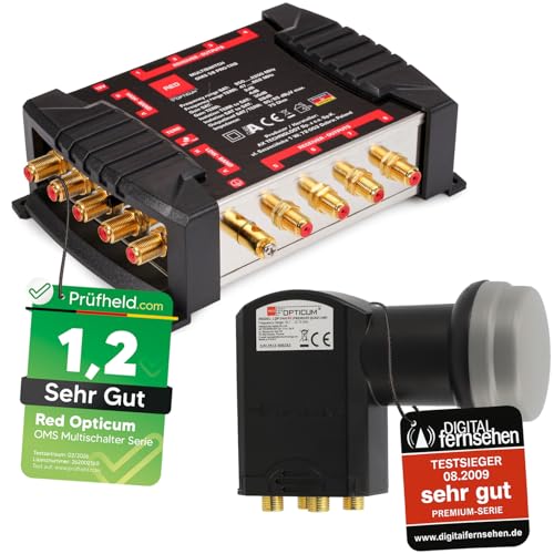 RED OPTICUM 5/8 Multischalter Set mit Quattro LNB - SAT Verteiler für 8 Teilnehmer / 1 Satelliten kompatibel Digital Multiswitch Matrix für HD 4K Sat Anlagen TV (Test = SEHR GUT)