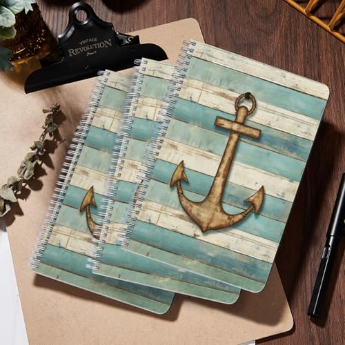 Carnet à spirale ligné au design grain de bois et ancre rustique de qualité - 5