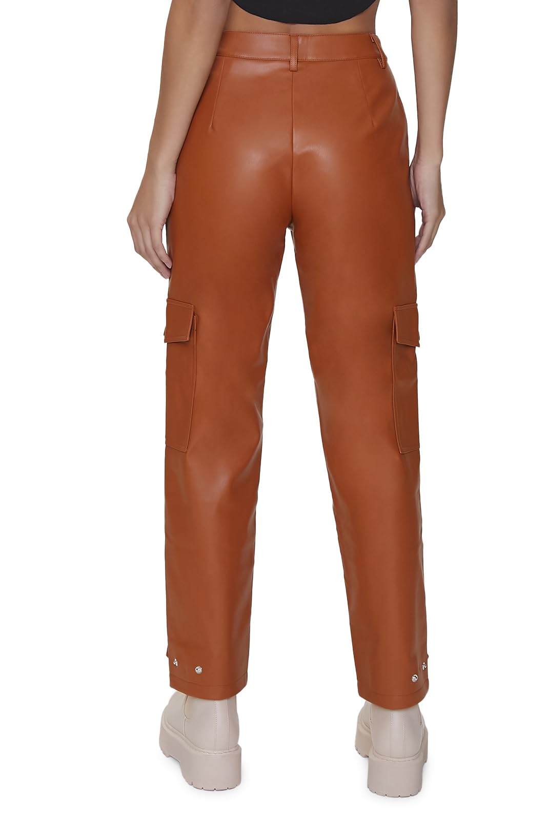 Forever 21 Faux Leather Cargo Ankle Pants Pantalon d'affaires décontracté Femmes