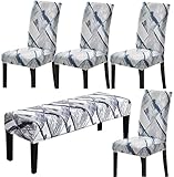 HAPPYDOG Stretch Dining Chair Covers Removable Washable Spandex Slipcovers for High Chairs 4PCS/Set+ 1 PCS Bench Cover (Winter)