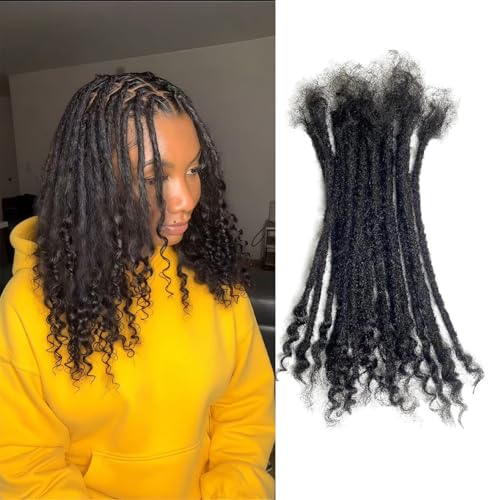 100% Real Human Hair 0.4cm Width 8 Inch Loc extensions Human Hair with Curly Ends 30 Strands per pack Full Handmade Dreadlock Extensions Can be dyed and bleached for Men Women Kids