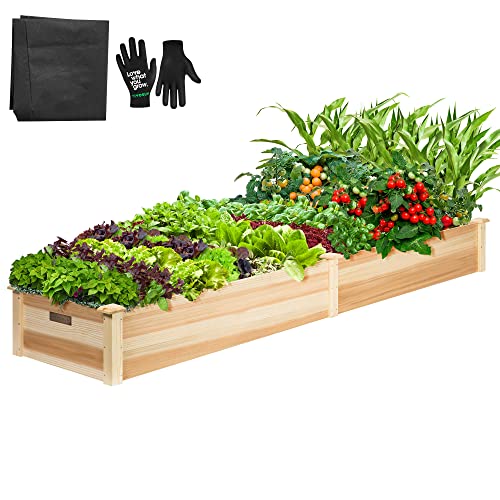 VIVOSUN 8×2Ft Wooden Raised Garden Bed, 97 x 25 x 11 Inches, Outdoor Wood Planter Box with Gloves and a Liner for Garden, Patio, Balcony, Backyard and Outdoors