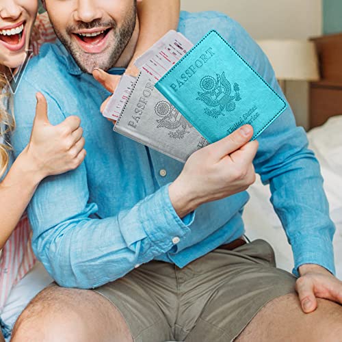 Image of Passport and Vaccine Card Holder Combo with Vaccine Card Slot, Passport Wallet, Passport Cover / Case for Women and Men(AK-turquoise)