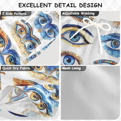 Pigsaly Boys' Swim Board Shorts Watercolor Egyptian Blue Evil Eye Boy's Swim Trunks Kids Swimwear 5T3