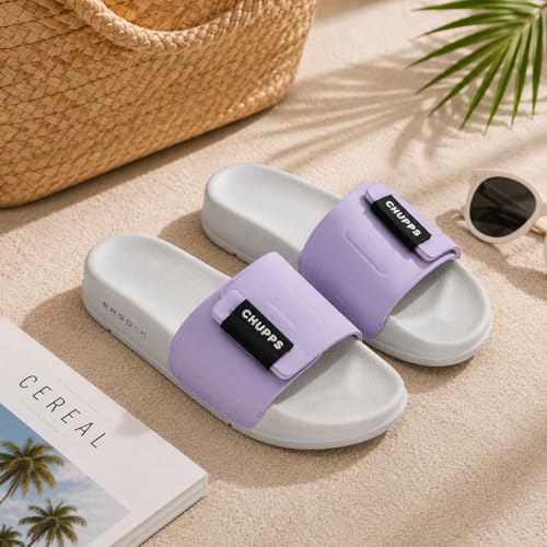 Image of CHUPPS Quilt Bloom Purple & Grey Drift Orthopedic Slippers | Soft Footpharma Footbed | Breathable Ventilation Holes | Lightweight Flip Flops | Anti-Skid Chappals for Everyday For Womens