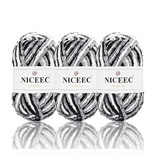 NICEEC 3 Skeins Soft Chenille Yarn Blanket Yarn...
