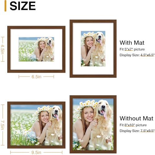 decorUhome 8x10 Picture Frame Set of 10, Display Photos 5x7 with Mat or 8x10 Unmatted for Picture Frames Collage Wall Decor, Brown