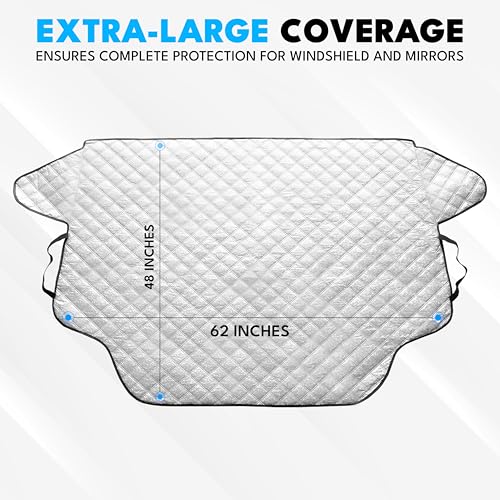 Image of EcoNour Car Windshield Winter Cover for Ice and Snow - PEVA Fabric Four-Layered Frost Cover with Magnetic Edges -Thickened Snow Cover - Fits Most Cars SUVs,CRV, Van, Sedan - Medium (62 x 48 inches)