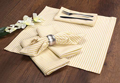 Native Fab Set of 12 Farmhouse Stripe Cloth Dinner Napkins Cotton 18x18 Absorbent Soft Restaurant Hotel Quality, Everyday Use Easy Care Washable Wedding Dinner Napkins Yellow Beige