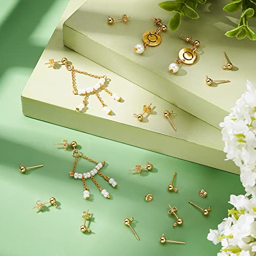 PH PandaHall 300pcs 18K Gold Ball Post Earring Stud, 100pcs Earring Post with Loop Stainless Steel Earrings Components Open Jump Rings 100pcs Ear Nuts for DIY Crafts Earrings Making3
