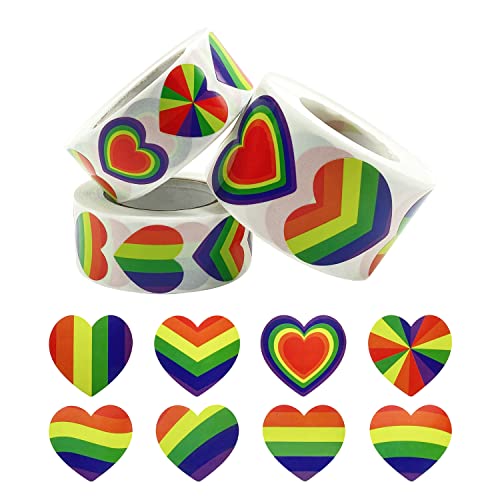 JJWNMLL 1500 pegatinas de orgullo gay de San Valentín en forma de corazón pegatinas de amor arco iris pegatinas a rayas en un rollo para desfile orgullo gay, carnaval, fiesta, álbum de recortes, (#1) Cover