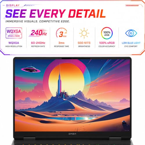 Image of HP OMEN Slim 16 Gaming Laptop, 16 inch WQXGA 240Hz IPS Display, Intel Core Ultra 9 285H, NVIDIA GeForce RTX 5070 8GB, 16GB DDR5 RAM, 1TB SSD + 500GB External, 4-Zone RGB Backlit Keyboard, Windows 11 Home