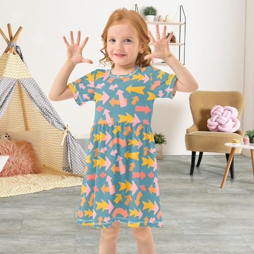 Arrow Pattern Girls Dresses Short Sleeve Casual Midi Sundress for Kids3