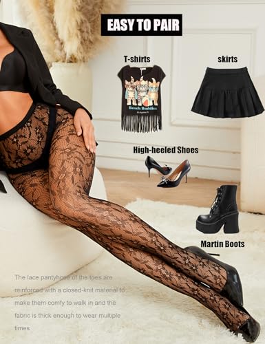 Image of Lace Tights for Women Lace Stockings Fishnets Stockings Leggings Floral Pantyhos
